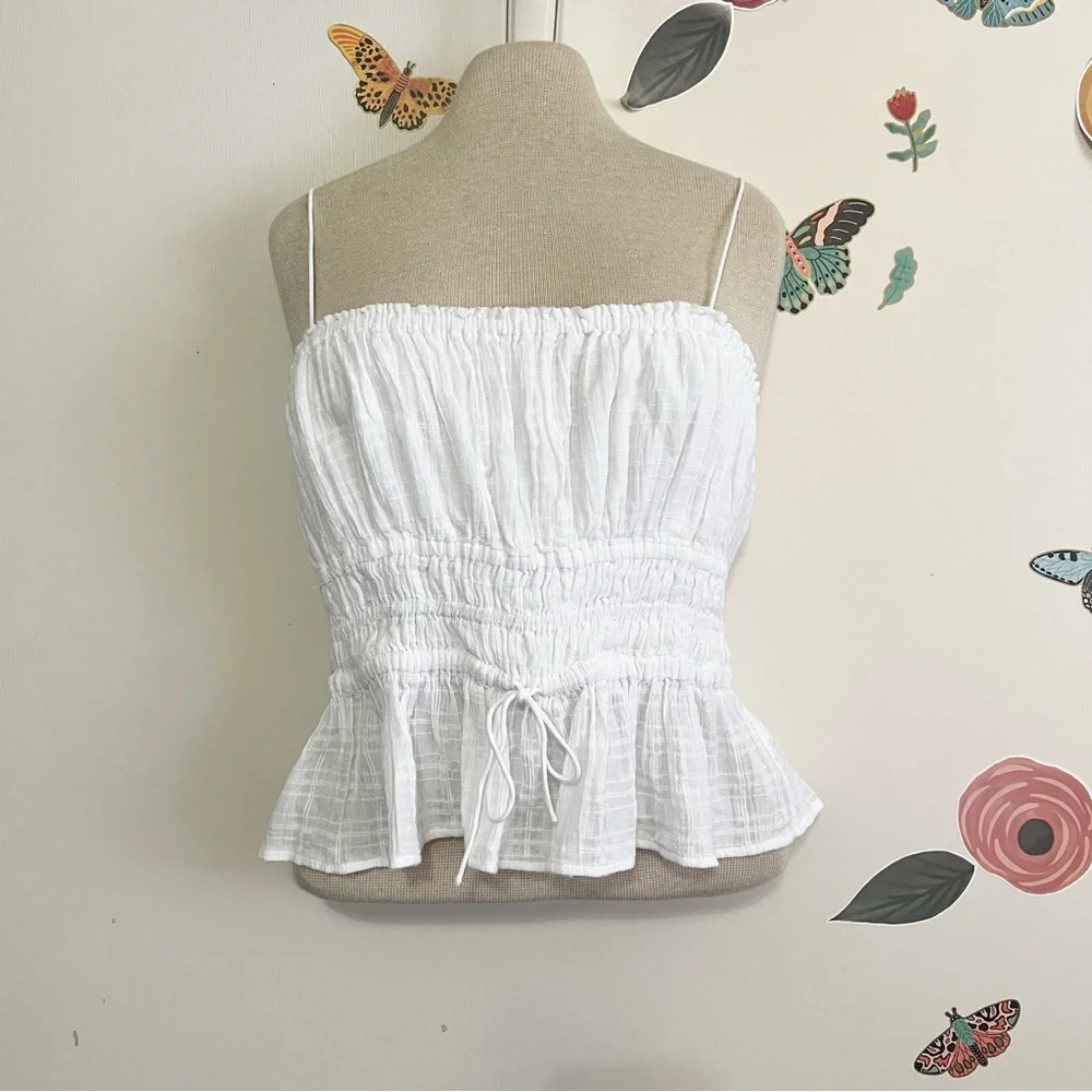 J. Crew Clio White Smocked Peplum Cami with Tie Straps M - Picture 7 of 11